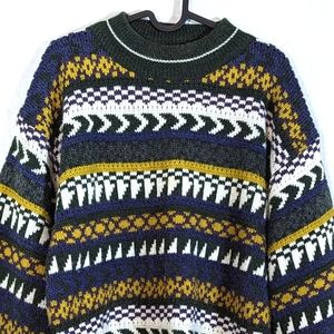 Vintage Mohair Sweater - Y2K Oversized Geometric Pattern Jumper 💚💜💛🤍